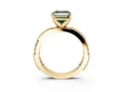Solitaire Engagement Ring Setting for Fancy Green Asscher Cut Center with Milgrain-Edged Pave Band and Prong Head in Yellow Gold