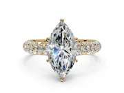 Solitaire Engagement Ring Setting for Marquise Center with Domed Multi-Row Pave Band and Prong Head in Yellow Gold