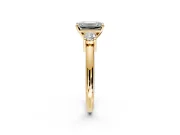 3 Stone Engagement Ring Setting for Emerald Cut Center with Wide Plain Band and Prong Head in Yellow Gold