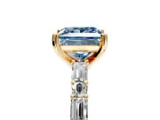 Baguette Engagement Ring Setting for Fancy Blue Princess Cut Center with Alternating Bar-Set Band and Prong Head in Yellow Gold
