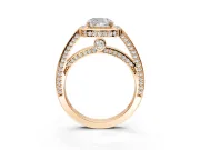 Halo Engagement Ring Setting for Cushion Cut Center with Framed Halo, Pave Band and Prong Head in Rose Gold