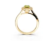 Milgrain Floral Halo Engagement Ring Setting for Fancy Yellow Emerald Cut Center with Pave Band and Prong Head in Yellow Gold