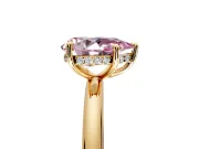 Hidden Halo Engagement Ring Setting for Fancy Pink Pear-Shaped Center with Thin Rounded Band and Prong Head in Yellow Gold