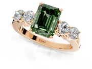 5 Stone Engagement Ring Setting for Fancy Green Emerald Cut Center with Equal Close-Set Accents and Prong Head in Rose Gold