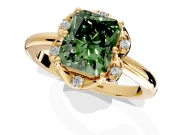 Floral Frame Engagement Ring Setting for Fancy Green Radiant Cut Center with Accent Clusters and Prong Head in Yellow Gold