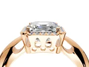 Halo Engagement Ring Setting for Asscher Cut Center with Tapered Plain Band and Prong Head in Rose Gold