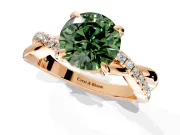 Solitaire Engagement Ring Setting for Fancy Green Round Cut Center with Half-Pave Crossover Band and Prong Head in Rose Gold