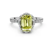 Halo Engagement Ring Setting for Fancy Yellow Emerald Cut Center with Openwork Halo, Pave Band and Prong Head in Sterling Silver