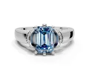 Solitaire Engagement Ring Setting for Fancy Blue Emerald Cut Center with Wide Band, Pave Collar and Prong Head in Sterling Silver