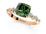 Cluster Engagement Ring Setting for Fancy Green Cushion Cut Center with Round Cut Accent Band and Prong Head in Rose Gold