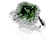 Halo Engagement Ring Setting for Fancy Green Asscher Cut Center with Twist Band and Prong Head in Platinum