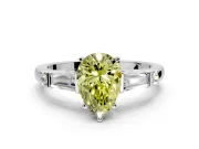 Bar-Set Engagement Ring Setting for Fancy Yellow Pear-Shaped Center with Tapered Baguette Accents and Prong Head in Platinum