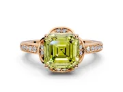 Floral Engagement Ring Setting for Fancy Yellow Asscher Cut Center with Four Accent Clusters and Prong Head in Rose Gold