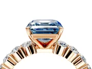 Shared-Prong Engagement Ring Setting for Fancy Blue Asscher Cut Center with Graduated Accents and Prong Head in Rose Gold