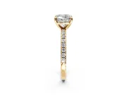 Solitaire Engagement Ring Setting for Cushion Cut Center with Fine Pave Narrow Band and Prong Head in Yellow Gold