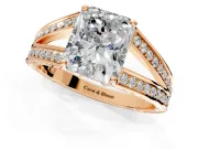 Split Shank Engagement Ring Setting for Radiant Cut Center with Pave Split Shank and Prong Head in Rose Gold