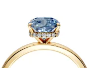 Hidden Halo Engagement Ring Setting for Fancy Blue Cushion Cut Center with Plain Band and Tall Prong Head in Yellow Gold