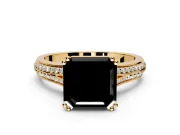 Solitaire Engagement Ring Setting for Fancy Black Asscher Cut Center with Pave Rail Split Shank and Prong Head in Yellow Gold