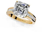 Solitaire Engagement Ring Setting for Asscher Cut Center with Princess Cut Channel Band and Prong Head in Yellow Gold