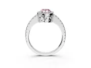 Accent Halo Engagement Ring Setting for Fancy Pink Pear-Shaped Center with Full-Length Pave Band and Prong Head in White Gold