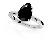 Solitaire Engagement Ring Setting for Fancy Black Pear-Shaped Center with Fine Wire Band and Prong Head in White Gold