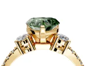 3 Stone Engagement Ring Setting for Fancy Green Heart-Shaped Center with Round Cut Side Accents and Prong Head in Yellow Gold