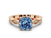 Solitaire Engagement Ring Setting for Fancy Blue Cushion Cut Center with Marquise and Bezel Accents and Prong Head in Rose Gold