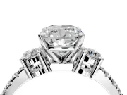 3 Stone Engagement Ring Setting for Cushion Cut Center with Round Cut Side Accents and Prong Head in Platinum