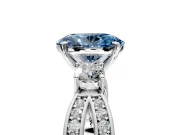 3 Stone Engagement Ring Setting for Fancy Blue Oval Center with Pave Twist Band and Prong Head in White Gold
