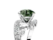 Solitaire Engagement Ring Setting for Fancy Green Round Cut Center with Pave Bypass Twist Band and Prong Head in Platinum