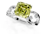 Solitaire Engagement Ring Setting for Fancy Yellow Asscher Cut Center with Criss-Cross Accent Band and Prong Head in White Gold