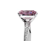Side Accent Engagement Ring Setting for Fancy Pink Emerald Cut Center with Accent Shoulders and Prong Head in White Gold