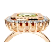 Halo Engagement Ring Setting for Fancy Yellow Asscher Cut Center with Milgrain Bezel Rim, Plain Band and Prong Head in Rose Gold