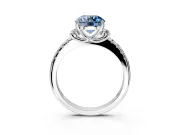 Paired Accent Engagement Ring Setting for Fancy Blue Round Cut Center with Pave Band and Prong Head in Sterling Silver
