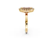 Halo Engagement Ring Setting for Fancy Pink Emerald Cut Center with Milgrain Bezel Rim, Plain Band and Prong Head in Yellow Gold