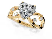 Solitaire Engagement Ring Setting for Heart-Shaped Center with Criss-Cross Accent Band and Prong Head in Yellow Gold