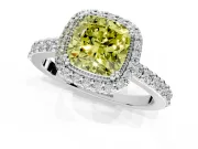 Halo Engagement Ring Setting for Fancy Yellow Cushion Cut Center with Inner Milgrain Border and Prong Head in Platinum
