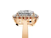 Starburst Halo Engagement Ring Setting for Radiant Cut Center with Flat Cathedral Band and Prong Head in Rose Gold