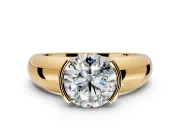 Tension Engagement Ring Setting for Round Cut Center with Wide Flat Band and Tension Head in Yellow Gold