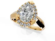 Halo Engagement Ring Setting for Pear-Shaped Center with Square Band and Prong Head in Yellow Gold