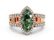 Halo Engagement Ring Setting for Fancy Green Marquise Center with Wide-Open Pave Split Shank and Prong Head in Rose Gold