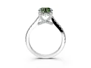 Solitaire Engagement Ring Setting for Fancy Green Round Cut Center with Widening Pave Band and Claw Prong Head in Platinum