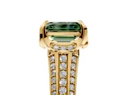 Solitaire Engagement Ring Setting for Fancy Green Emerald Cut Center with Accented Split Shank and Prong Head in Yellow Gold