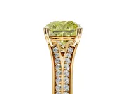 Solitaire Engagement Ring Setting for Fancy Yellow Cushion Cut Center with Pave Rail Split Shank and Prong Head in Yellow Gold