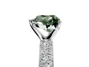 Solitaire Engagement Ring Setting for Fancy Green Heart-Shaped Center with Domed Multi-Row Pave Band and Prong Head in Platinum