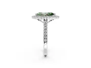 Milgrain Floral Halo Engagement Ring Setting for Fancy Green Marquise Center with Pave Band and Prong Head in Sterling Silver
