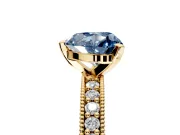 Milgrain Pave Engagement Ring Setting for Fancy Blue Heart-Shaped Center with Accent Band and Prong Head in Yellow Gold