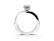 Solitaire Engagement Ring Setting for Emerald Cut Center with Milgrain-Edged Pave Band and Prong Head in Platinum