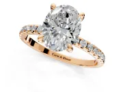 Solitaire Engagement Ring Setting for Oval Center with Fine Pave Narrow Band and Prong Head in Rose Gold