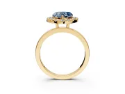 Halo Engagement Ring Setting for Fancy Blue Heart-Shaped Center with Thin Plain Band and Prong Head in Yellow Gold